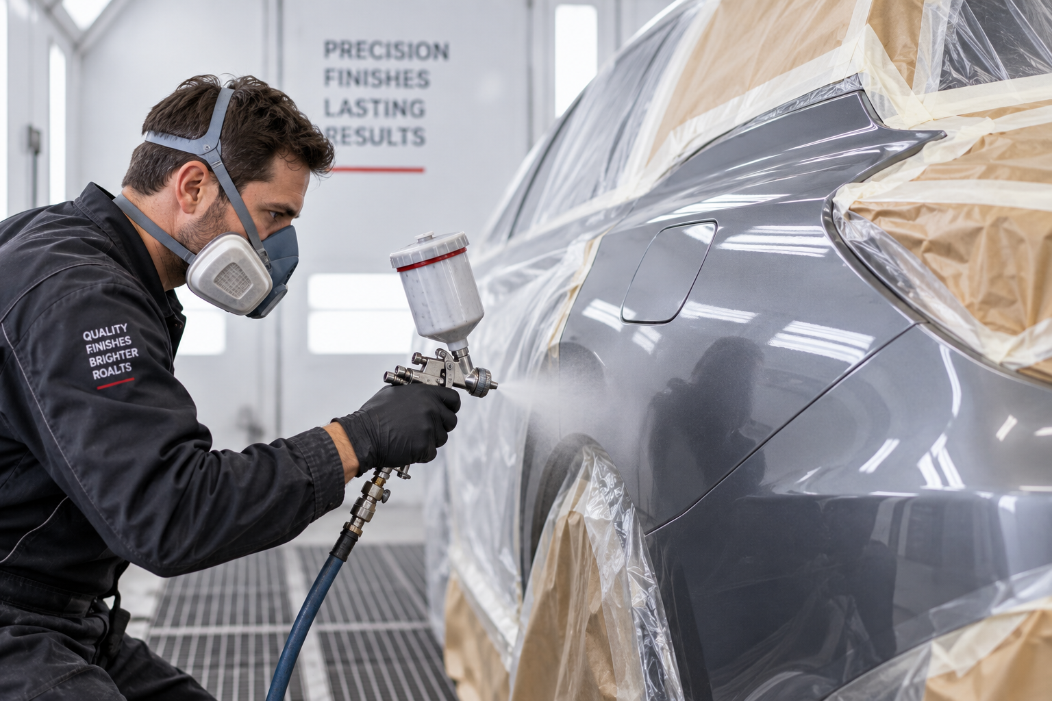 Car panel being painted during repair in Cheltenham