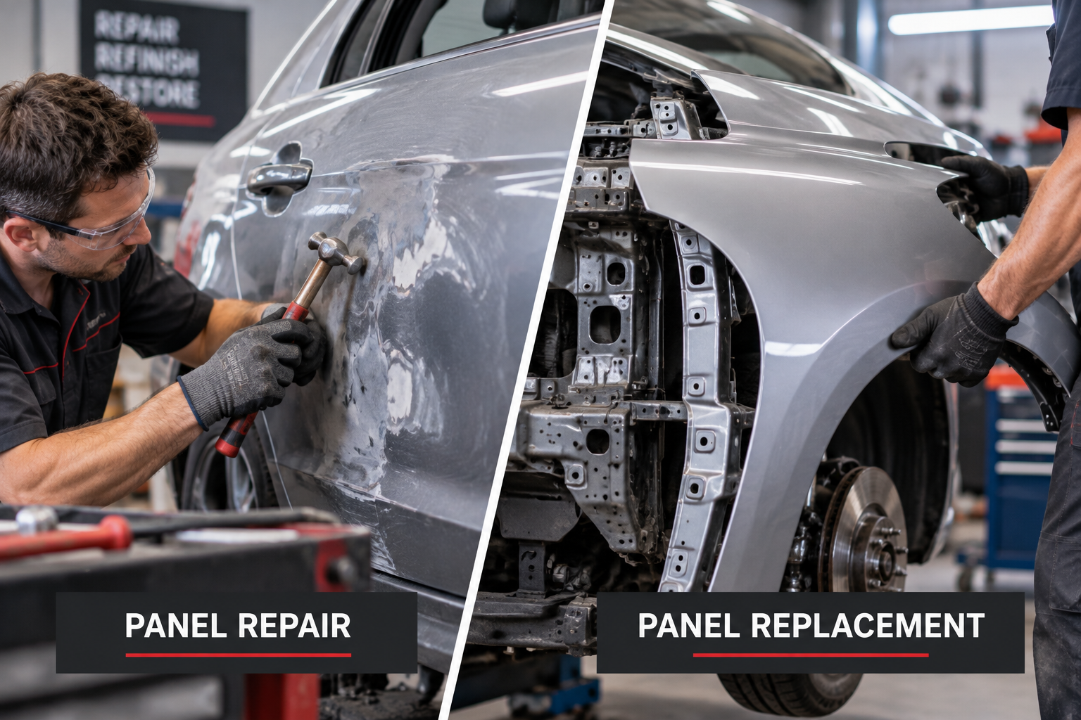 Car panel being repaired or replaced in Cheltenham